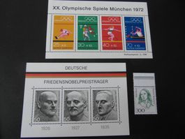2 Blocks Deutsche Post Friedensnobelpreisträger Olympia 1972