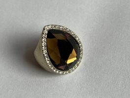Bague fantaisie plaquée or "cocktail ring", taille S/M