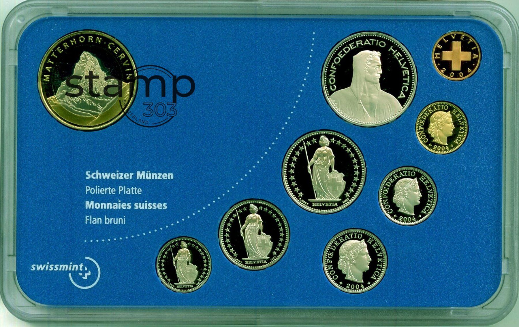 Toutes les monnaies: Schweizer Münzsatz 2004 Polierte Platte – Neuf avec emballage d'origine à Eggersriet par stamp303