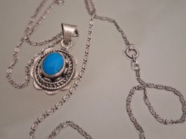 Antike Kette mit.blauem.Stein Silber 925