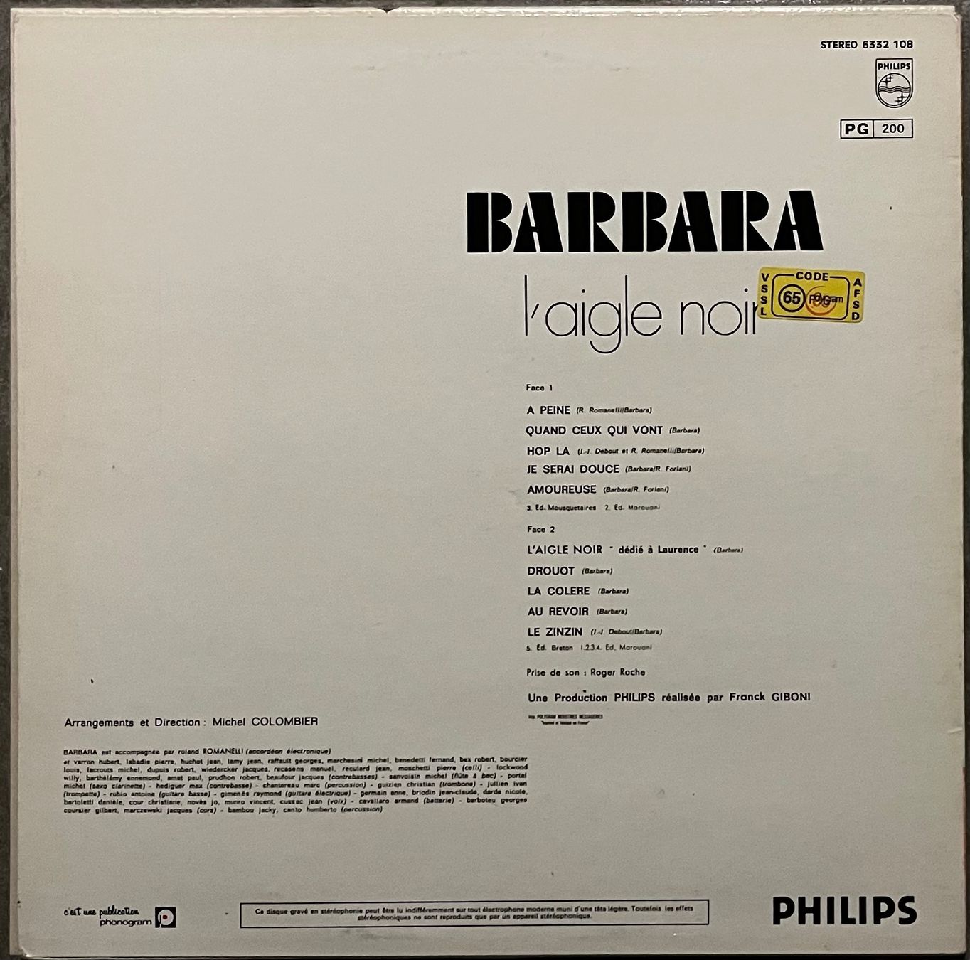 Dischi in vinile: BARBARA - L'AIGLE NOIR - 33 Tours – Usato da Bussigny venduto da vinyl-pas-cher 1