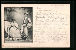 AK Appenzell, Paar in Tracht, 1903