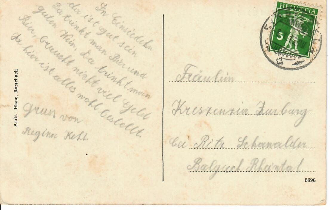 Ansichtskarten: Einsiedeln 1916 – Gebraucht aus Hochdorf von Ziegel-16 1