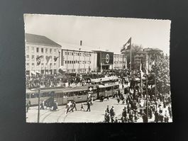 AK BS Basel, Mustermesse, Front altes und neues Messegelände