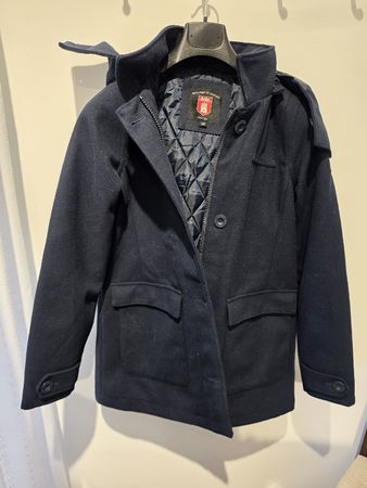 Damen Mantel Derbe dunkelblau Kapuze Grösse 40
