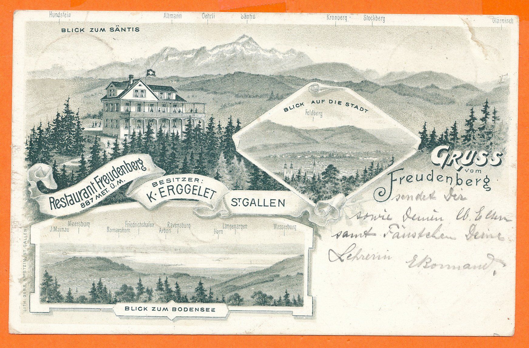 Cartoline postali: Gruss vom FREUDENBERG / SG - Rest. Freudenberg 1899 - Litho – Usato da Liestal venduto da flohmy