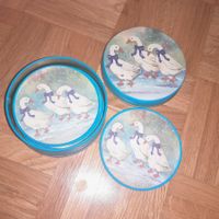 3er Set Untersatz Gänse Winter Weihnachten blau Dose Blec...