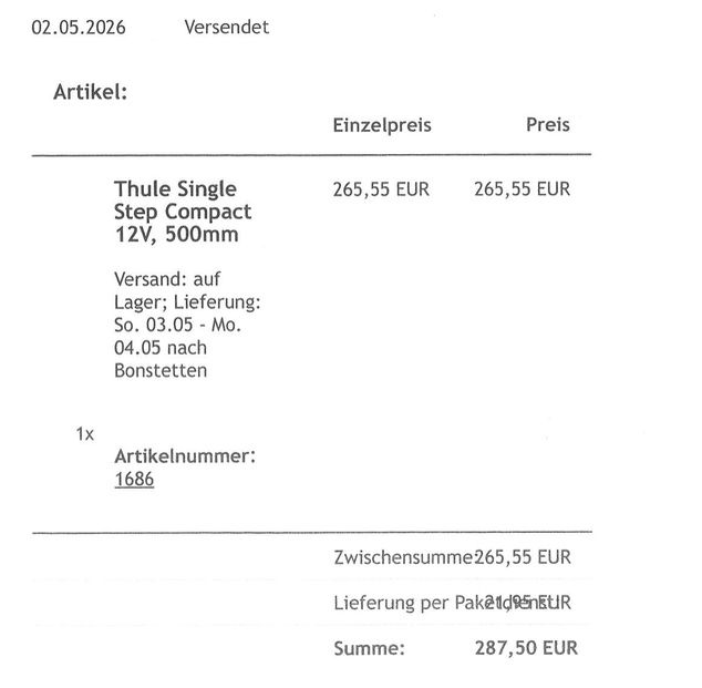 Treppen: Thule Single Step Compact 12V, 500 mm – Neu und originalverpackt aus Bonstetten von Wachturm 3