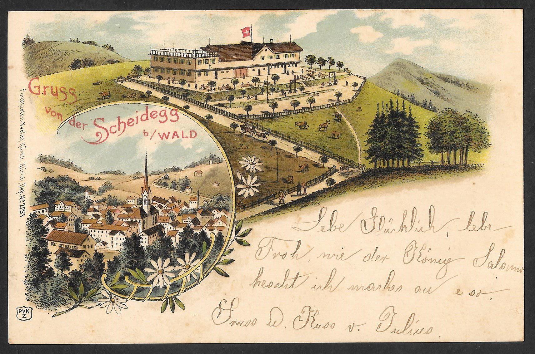 Cartoline postali: Scheidegg bei Wald farbige Lithografie – Usato da Olten venduto da clotaldi