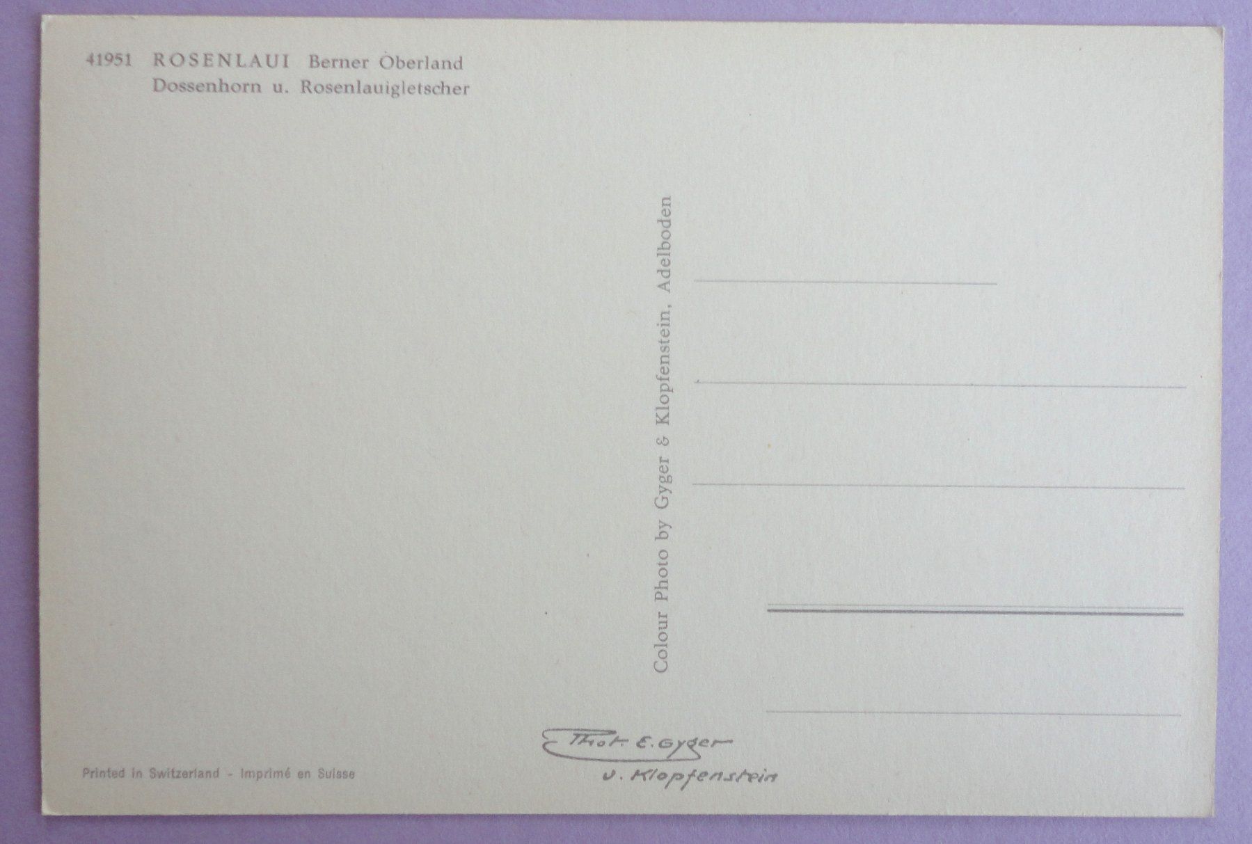 Cartoline postali: Rosenlaui, Berner Oberland – Usato da Fétigny venduto da Billy2miny 1