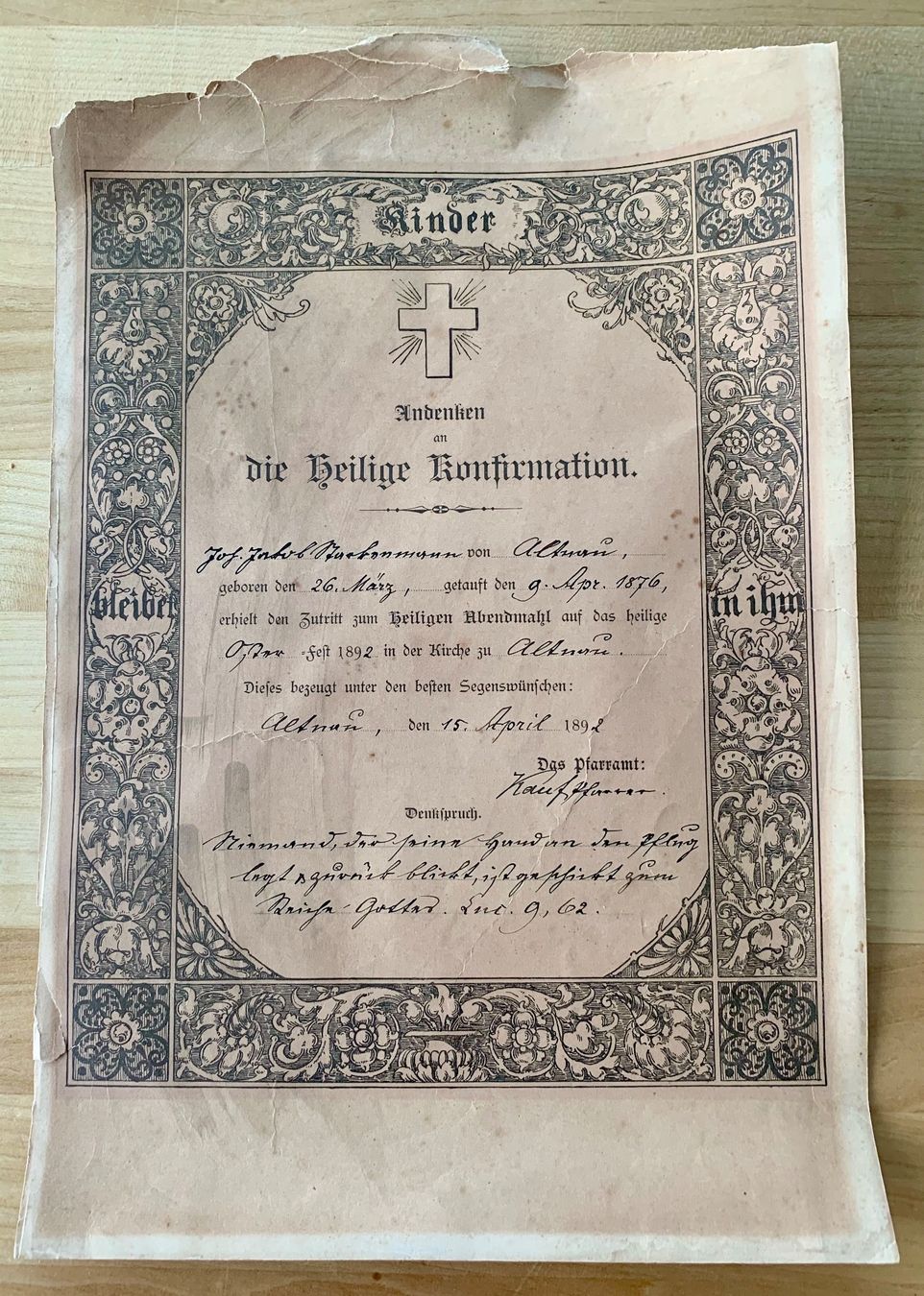 Documenti: Urkunde Heilige Konfirmation 1892 – Usato da Zürich venduto da ruedigg