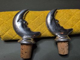 2 bouchons de bouteille lune métal liège bon état