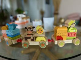 Holzzug mit Tierfiguren, Holzspielzeug für Kinder!