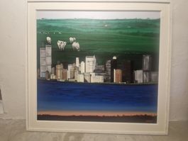 Gemälde Schweiz New York Twin Towers Öl auf Leinwand