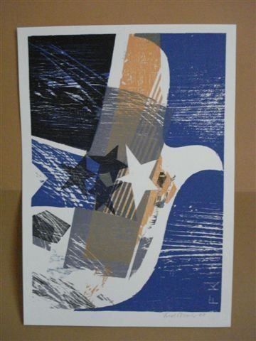 Xilografie: Fred Bauer, Farbholzschnitt, 1999 – Usato da Einsiedeln venduto da artgallery59