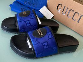 GUCCI Off The Grid Logo GG Canvas Gummi Slides Sandal 44 NEU