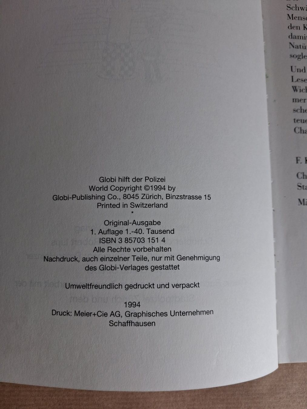 Libri: Globi -  hilft der Polizei 1.Auflage 1994   OB – Usato da Hagendorn venduto da siwasi3 1