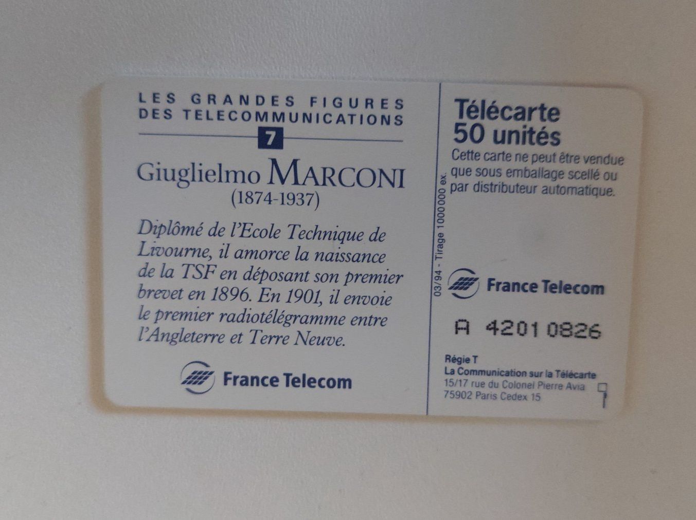 Schede telefoniche: Telecom Frankreich - Guglielmo Marconi – Usato da Erlinsbach venduto da pfunky 1