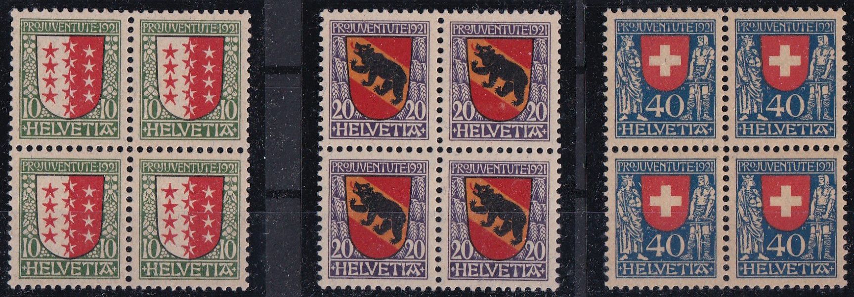 Tutti i francobolli: J18 - J20, Viererblocks, postfrisch, SBK Fr. 148.- – Usato da Wenslingen venduto da riger11