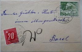 1953 Brief mit Nachportomarke nach Basel