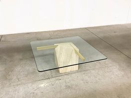 Table basse Artedi travertin verre 1970 Italy