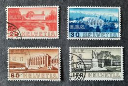 2-12-3 Timbres Helvetia oblitérés.  Bâtiments SdN & BIT 1938