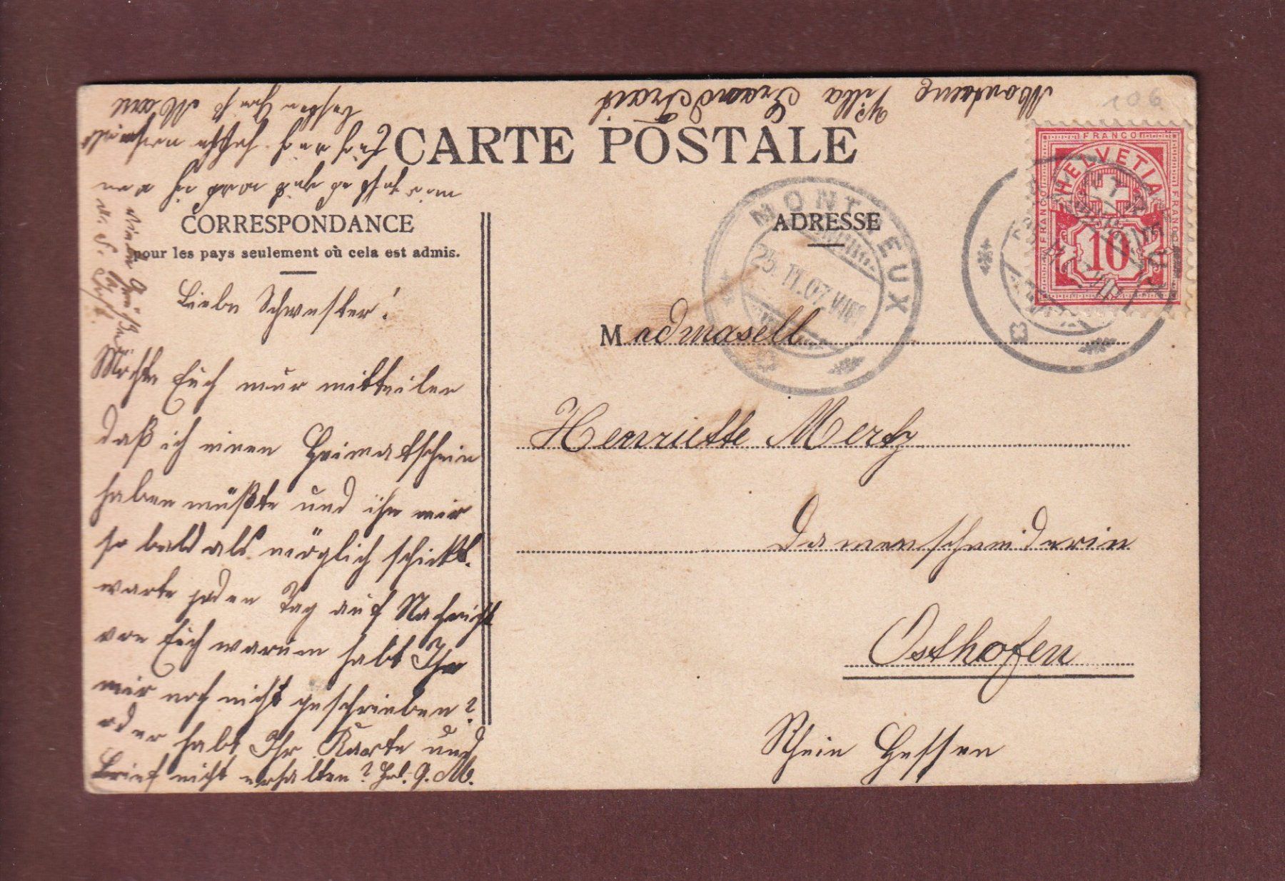 Cartoline postali: MONTREUX - Dents du Midi - 1907 – Usato da Pully venduto da nicecards 1