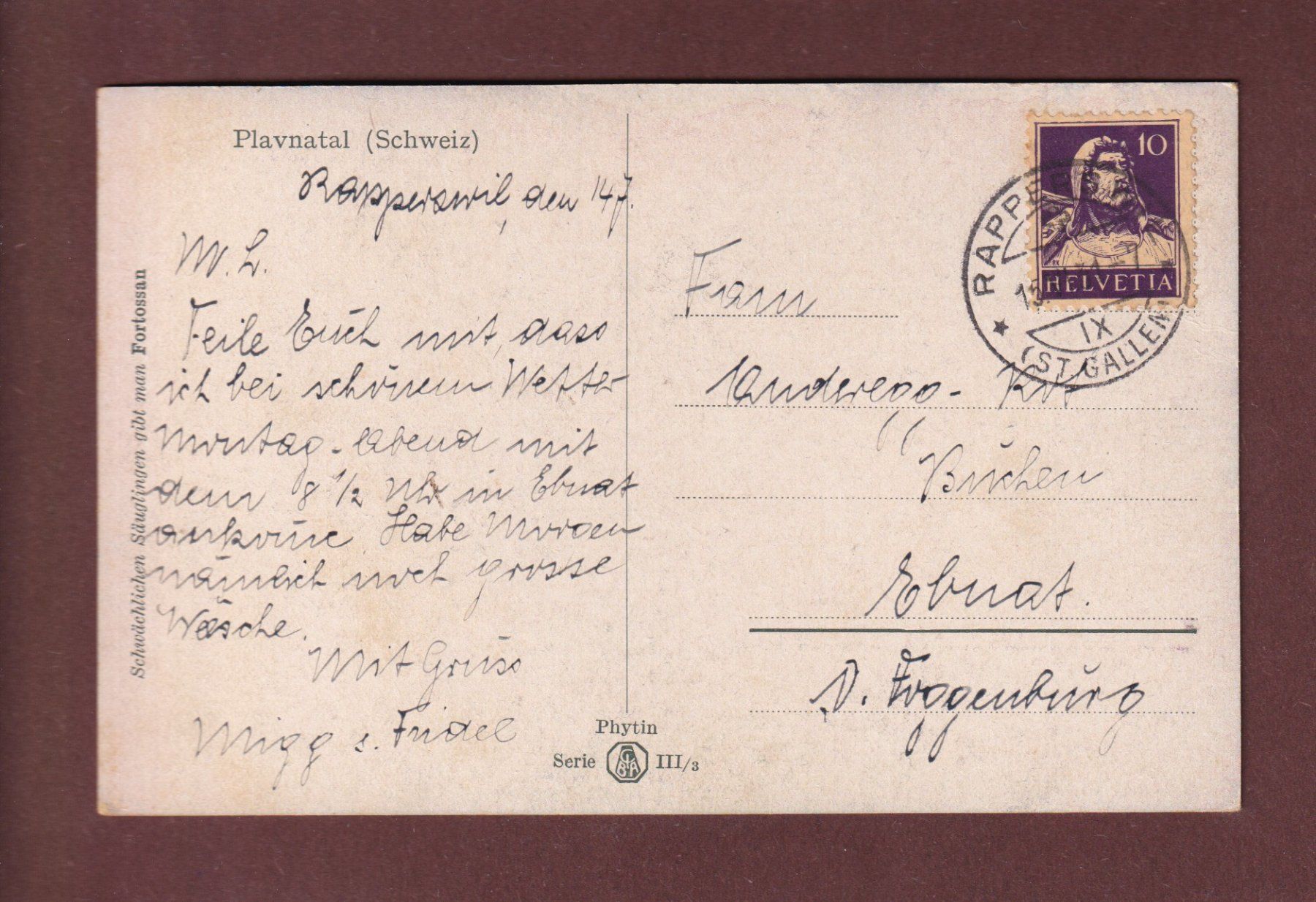Cartes postales: PLAVNATAL - 1931 – D'occasion à Pully par nicecards-shop 1