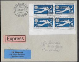 1932 Exp. Brief LAUSANNE Sonder-o Nr. 190 4er-BLOCK  ab 1.-