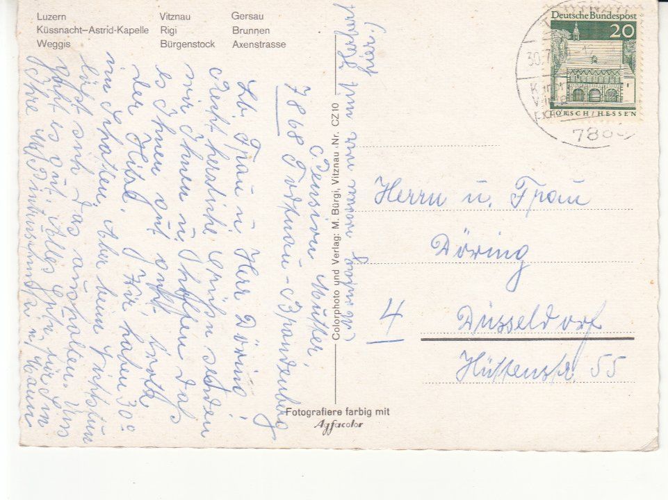 Ansichtskarten: Vierwaldstättersee 1969 – Gebraucht aus Bürglen TG von StampGraf 1
