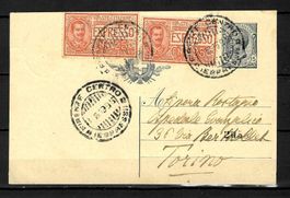 1919 Postkarte nach Italien (mit 2x Express 25 Cent)