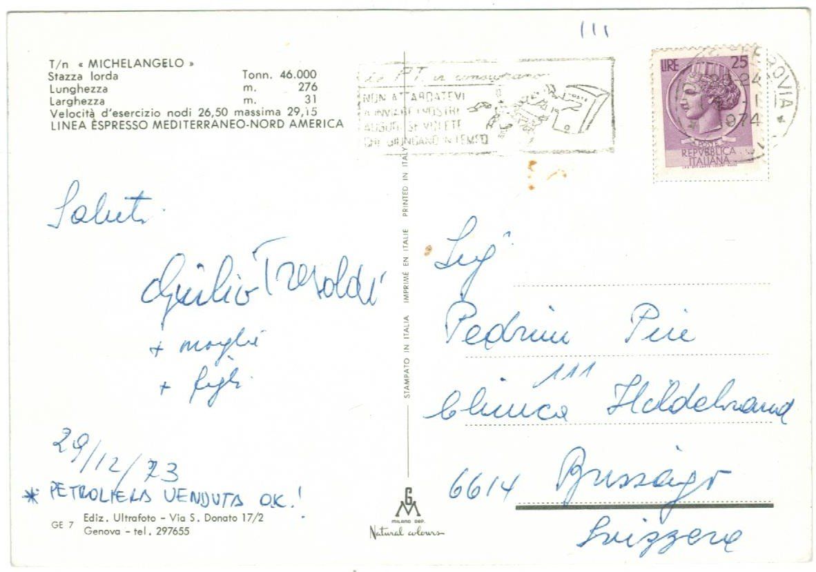 Cartoline postali: AK Schiff Michelangelo – Usato da Zürich venduto da tol_b7c7 1