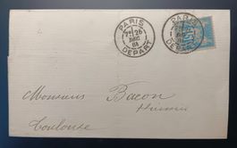 FRANKREICH FALTBRIEF, PARIS NACH TOULOUSE 1884
