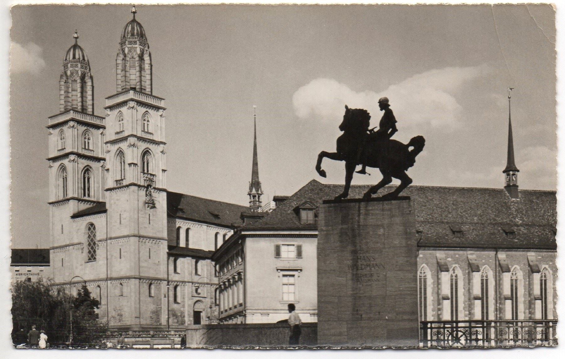 Ansichtskarten: ZÜRICH Waldmann-Denkmal mit Grossmünster – Gebraucht aus Jona von philajona
