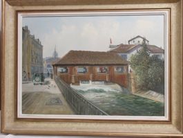 altes Bild Zürich Brüggli gedeckte Brücke Unterer Mühlesteg