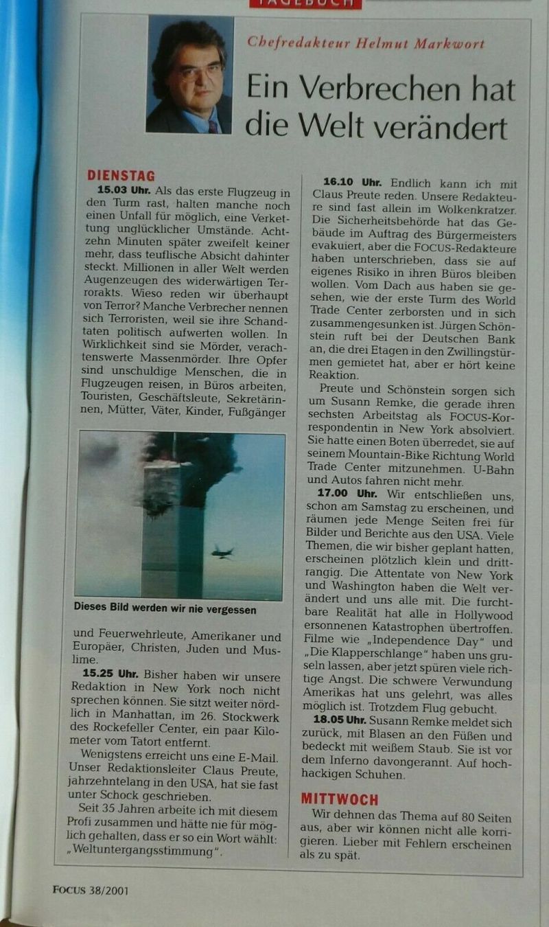 Zeitschriften & Magazine: FOCUS Zeitschrift Nr.38 /15.9.2001 - 9/11 – Gebraucht aus Heerbrugg von sve_p826 4