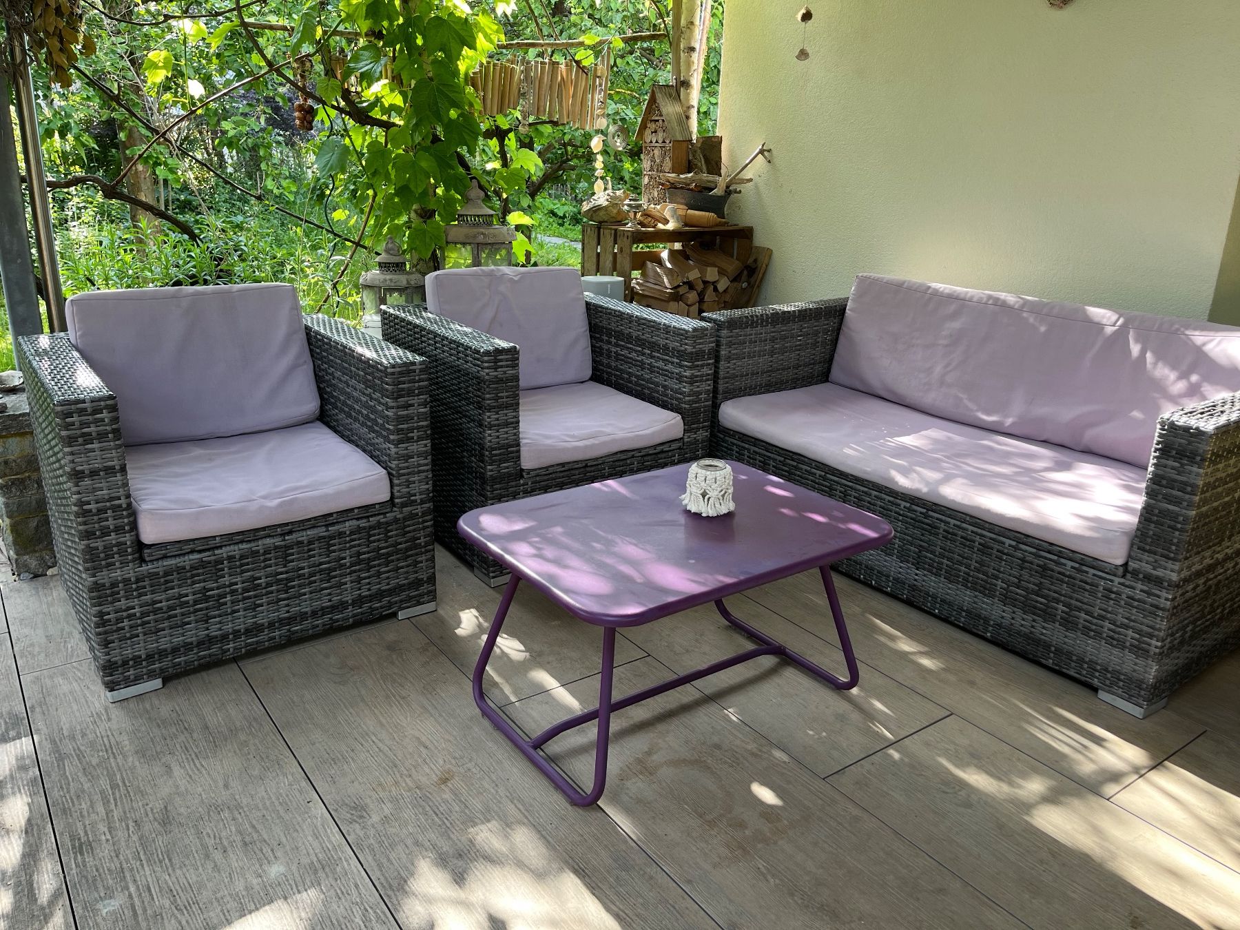 Divani: Gartenlounge Polyrattan 3-teilig Sofa/Sessel – Usato da Spiegel b. Bern venduto da jejjej