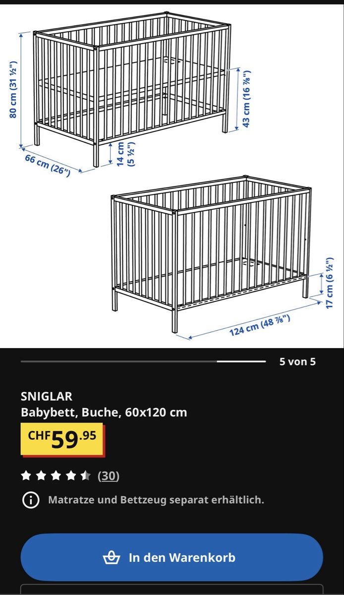 Lits: Ikea Babybett – D'occasion à Schmitten FR par katamaszi 2