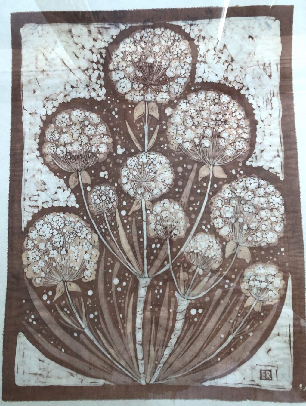 Dipinti: Edda Reichert - Batik Gemälde - "Brauner Kerbel" – Usato da Schaffhausen venduto da durruti 1