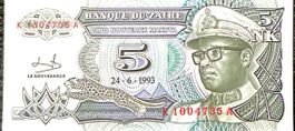 Zaire 5 Neue Makuta 1993, guter Zustand