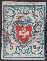 17II, Rayon II T.7 E-LU, seltener roter Rundstempel BASEL