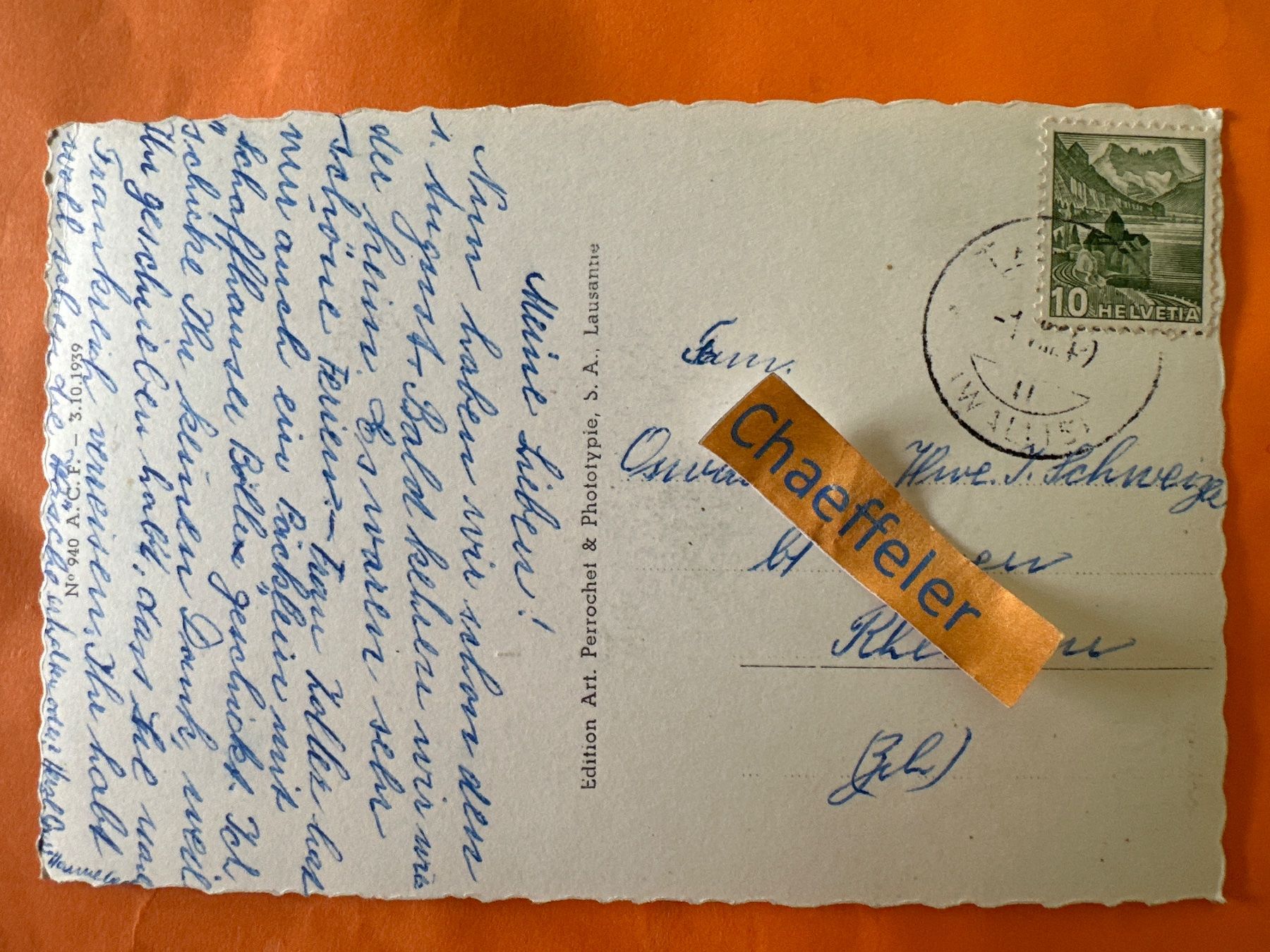 Cartoline postali: 1947 9539 Taesch bei Zermatt – Usato da Zürich venduto da Chaeffeler 1