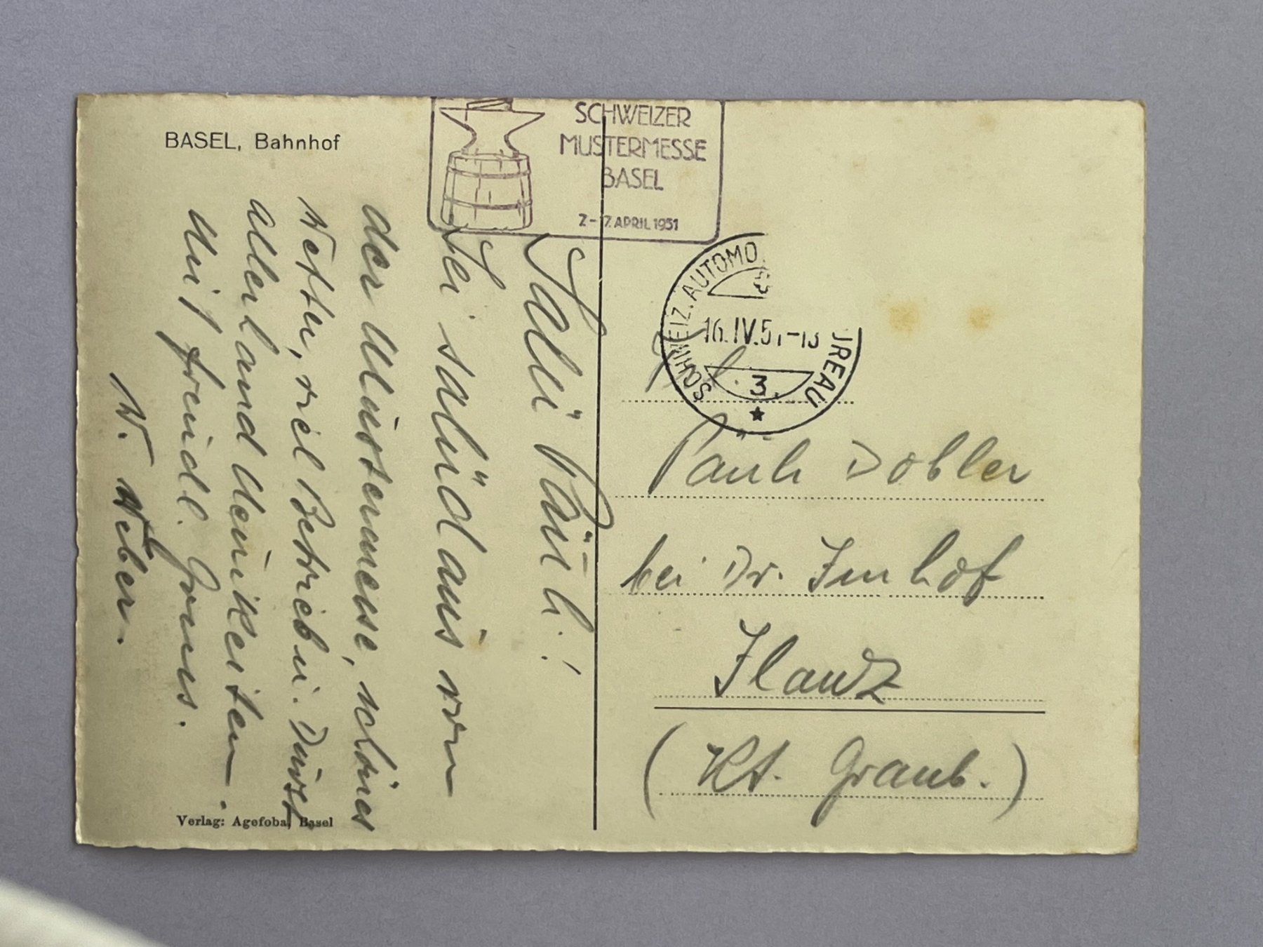 Cartoline postali: Basel, Bahnhof - Stempel Mustermesse 1951 – Usato da Steg VS venduto da _vinci_ 1
