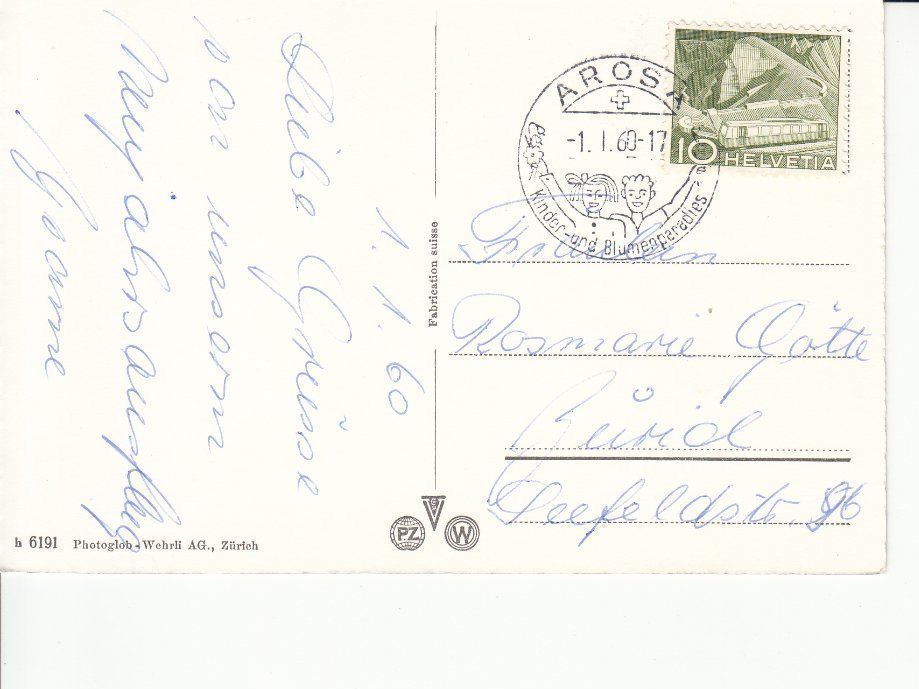 Cartoline postali: Arosa 1960 – Usato da Bürglen TG venduto da StampGraf 1