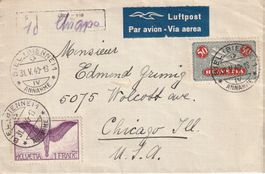 Flugpost Brief-Biel-Schweiz Chicago-U.S.A. 1940