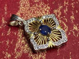 Natürlicher Saphir Edelstein Anhänger Bicolor 925 Silber