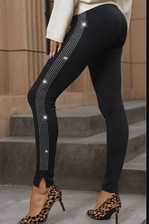 Chic Pantaloni con strisce di strass-Tg L-nuovo-Feste 👍
