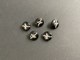 5 Knöpfe aus Kunststoff, schwarz - silber