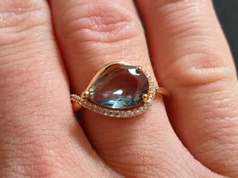Ring mit Zirkonia, vergoldet 585, 3g, size 8 (57)