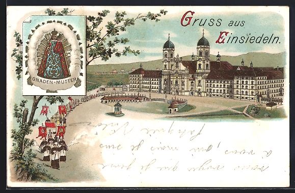 Cartoline postali: Litho Einsiedeln, Prozession vor dem Klo – Usato da Berlin venduto da bartko-reher